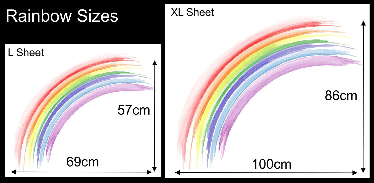 Kapow Boom Graphics Pastel Watercolour Rainbow Hearts Wall Sticker Decal - Girls Room