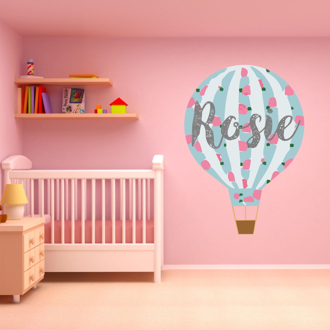 Personalised HOT AIR BALLOON Vintage Floral Wall Art Sticker Kit Decal ...