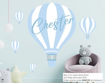 Hot Air Balloons Nursery Boys Wall Stickers Personalised 2023 Ideas Decor Pastel Baby Blue Art Bedroom Decals