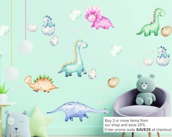 DINOSAURS nursery wall stickers pastel watercolour decal art