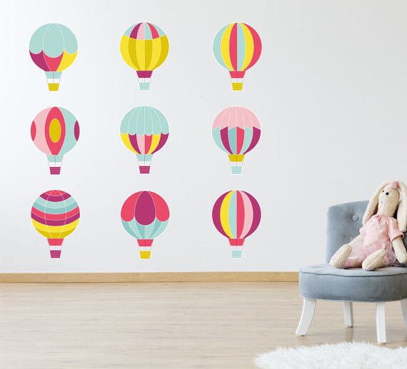 HOT AIR BALLOONS Wall Art Sticker Kit decal mural graphic cute nursery pack of 9