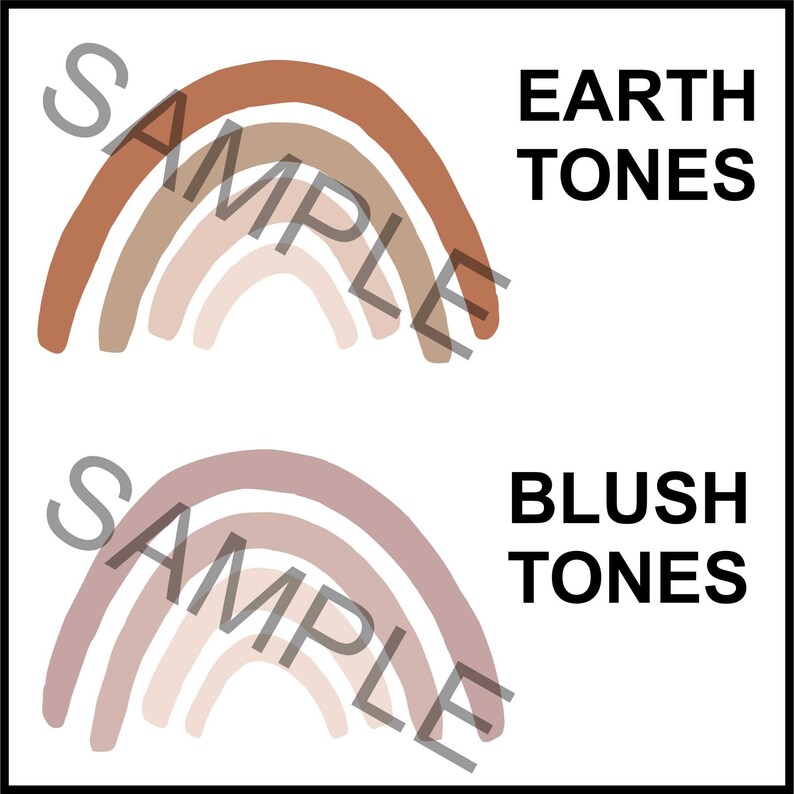 May include: Two rainbow designs in earth tones and blush tones are displayed on a white background. The earth tone rainbow features shades of brown, tan, and beige. The blush tone rainbow showcases shades of pink and beige. Text reads "Earth Tones" and "Blush Tones".