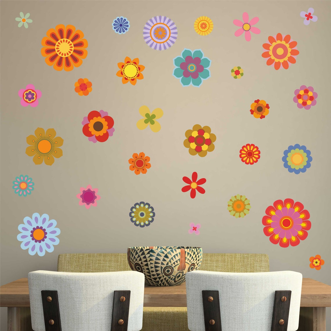 RETRO FLOWERS Wall Art Sticker Kit Decal Mural 60s 70s Vintage Etsy