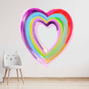 WATERCOLOUR rainbow heart wall sticker decal