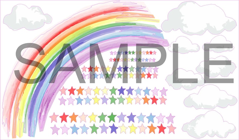 PASTEL PERSONALISED WATERCOLOUR rainbow & stars wall stickers decal image 2