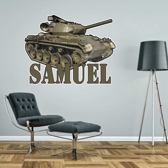Tank Army Green Personalised Wall Sticker Boy S Bedroom Decor Decal Mural Graphic Customised Camouflage