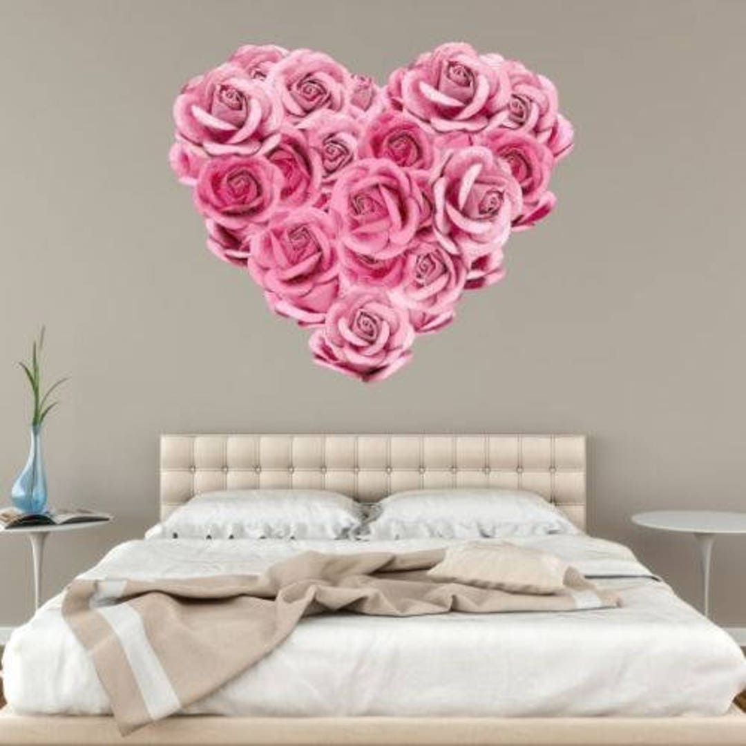 Rose Heart Rustic Wall Sticker Decal Pink Art Bedroom Flower Pretty ...