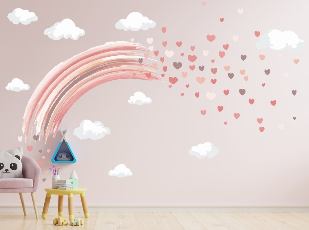 PASTEL WATERCOLOUR BLUSH Rainbow & Hearts Wall Stickers