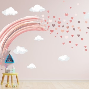 Stickers muraux PASTEL AQUARELLE BLUSH arc-en-ciel et coeurs Sticker déco chambre d'enfant