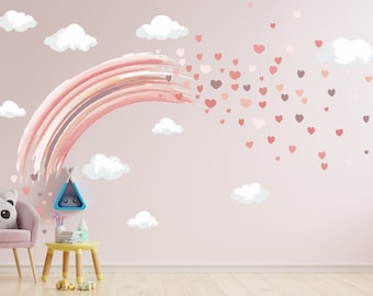 PASTEL WATERCOLOUR BLUSH rainbow & hearts wall stickers nursery decor decal