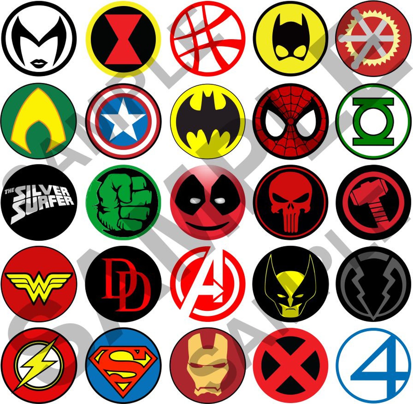 SUPERHERO LOGOS pack of 25 badges wall sticker boys bedroom Etsy
