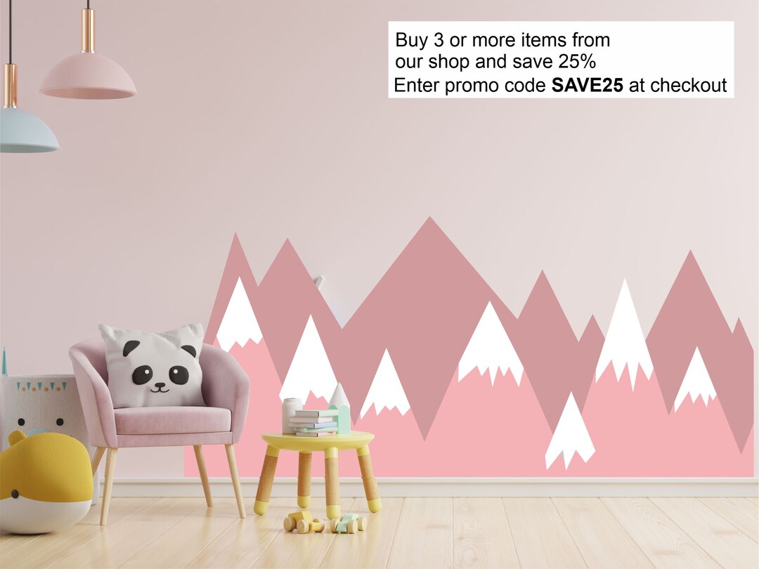 Scandinavian Nordic Nursery Mountains Wall Stickers Art Decal Pink - Etsy