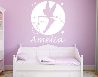 TINKERBELL FAIRY PRINCESS Personalised Wall Sticker children&#39;s nursery girl&#39;s bedroom decal art graphic mural
