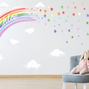 PASTEL PERSONALISED WATERCOLOUR rainbow & stars wall stickers decal image 1