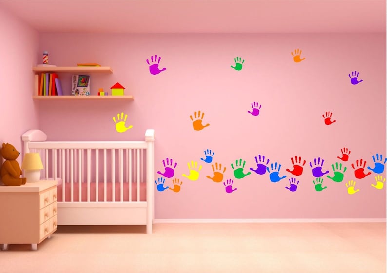 Rainbow Handprints Wall Art Sticker Kit Decal Mural Graphic Etsy