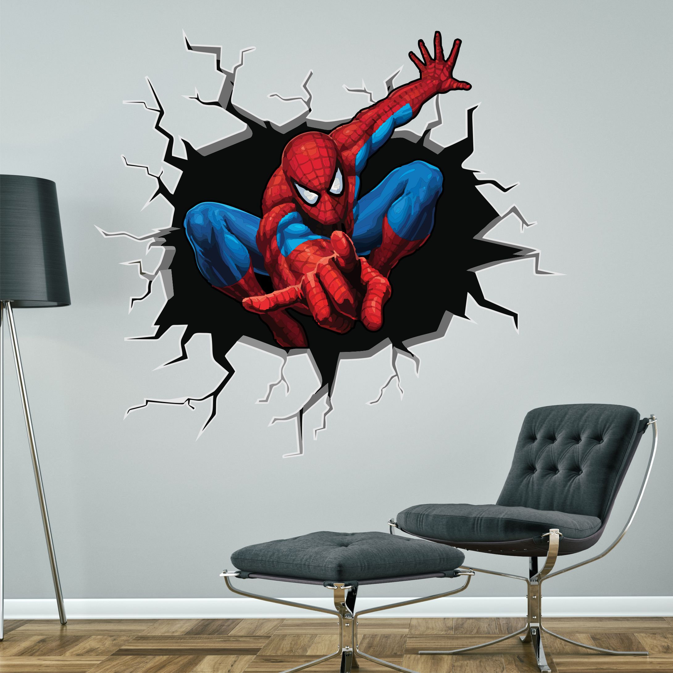 Cartoon Spider Man Broken Wall Stickers 3D Decals Wallpaper Mural Art Decor Home