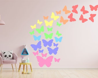 PASTEL RAINBOW BUTTERFLIES wall sticker kit nursery decal art vinyl children's bedroom mural