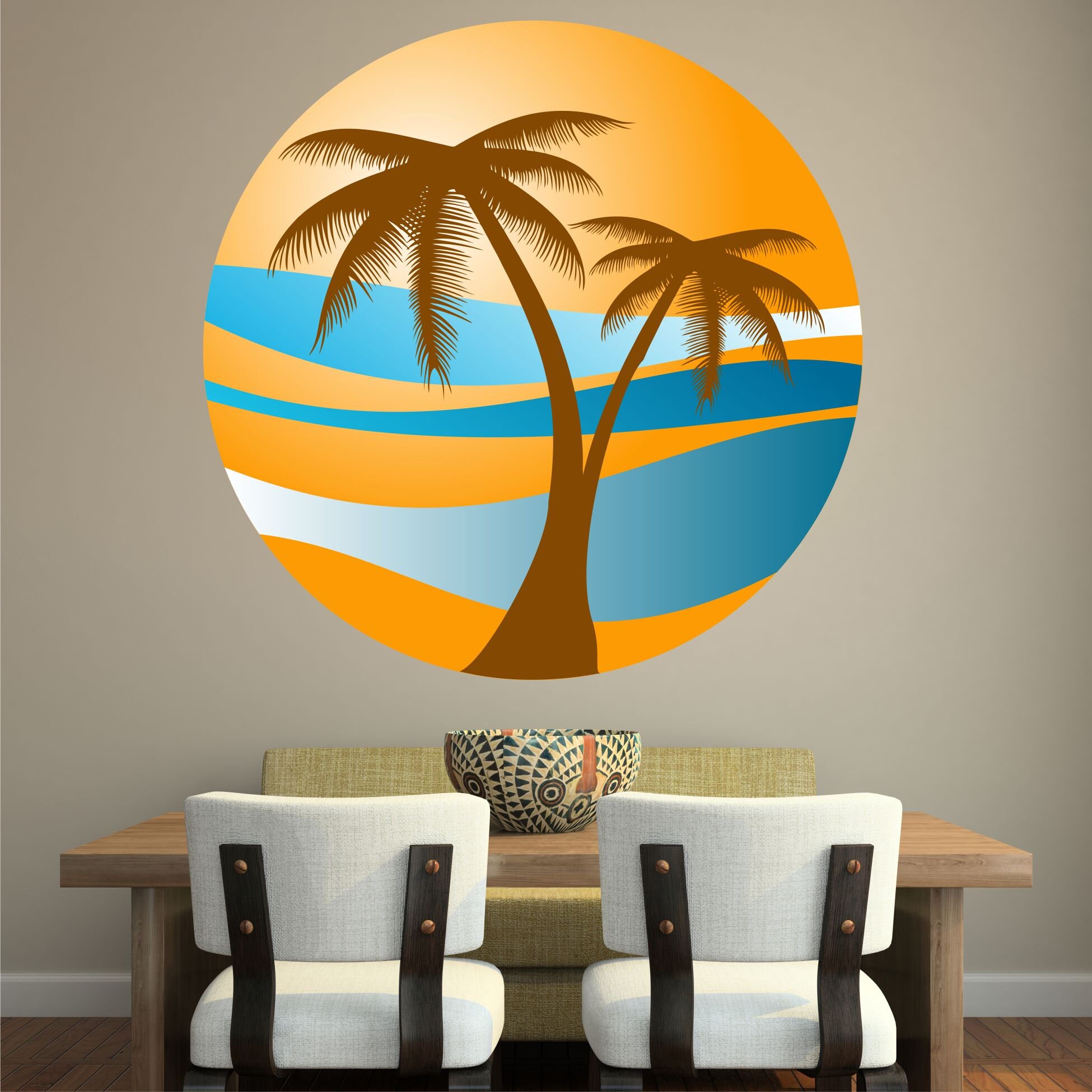 Home & Garden PALM TREE SUNSET WALL STICKER holiday paradise beach