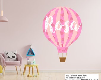 Nursery Decor Wall Stickers HOT AIR BALLOON Personalised Pink Vintage Floral Art decal mural graphic cute