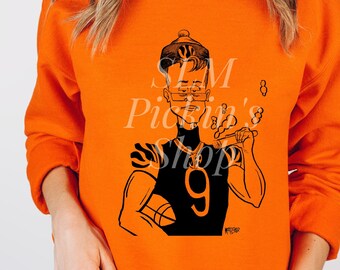 Unisex Joe Burrow Caricature Sweatshirt, Bengals Sweatshirt, Hand Drawn Bengals Joe Burrow Sweatshirt, Cincinnati Sweatshirt