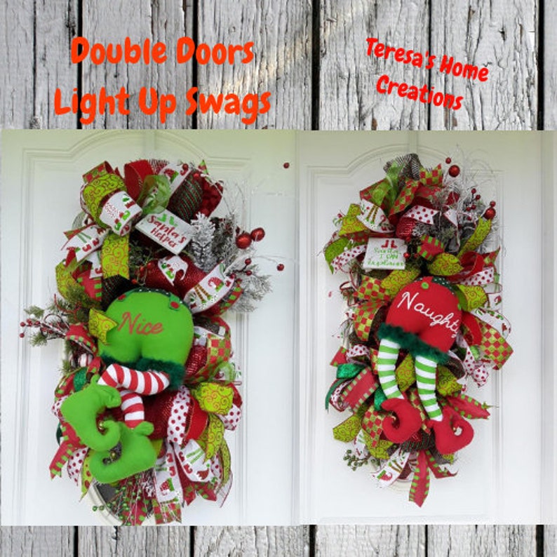 Large Elf Swag Light Up Swag Naughty Elf Swag Double Door Etsy