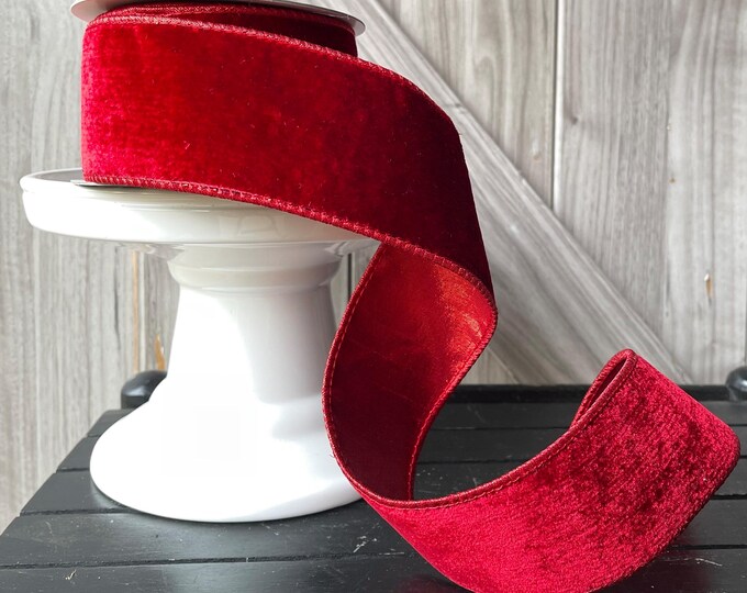 5 Yards, 2.5 Inch Wired Ribbon, Red Sheldon Ribbon, Red Velvet Ribbon ...
