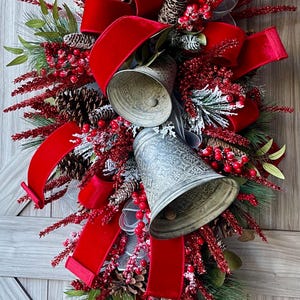 Silver Bell Swag, Ornament Swag, Swag for Christmas, Christmas Bell Swag, Winter Door Swag, Holiday Bell Swag, Bell Door Swag, Bell Swag