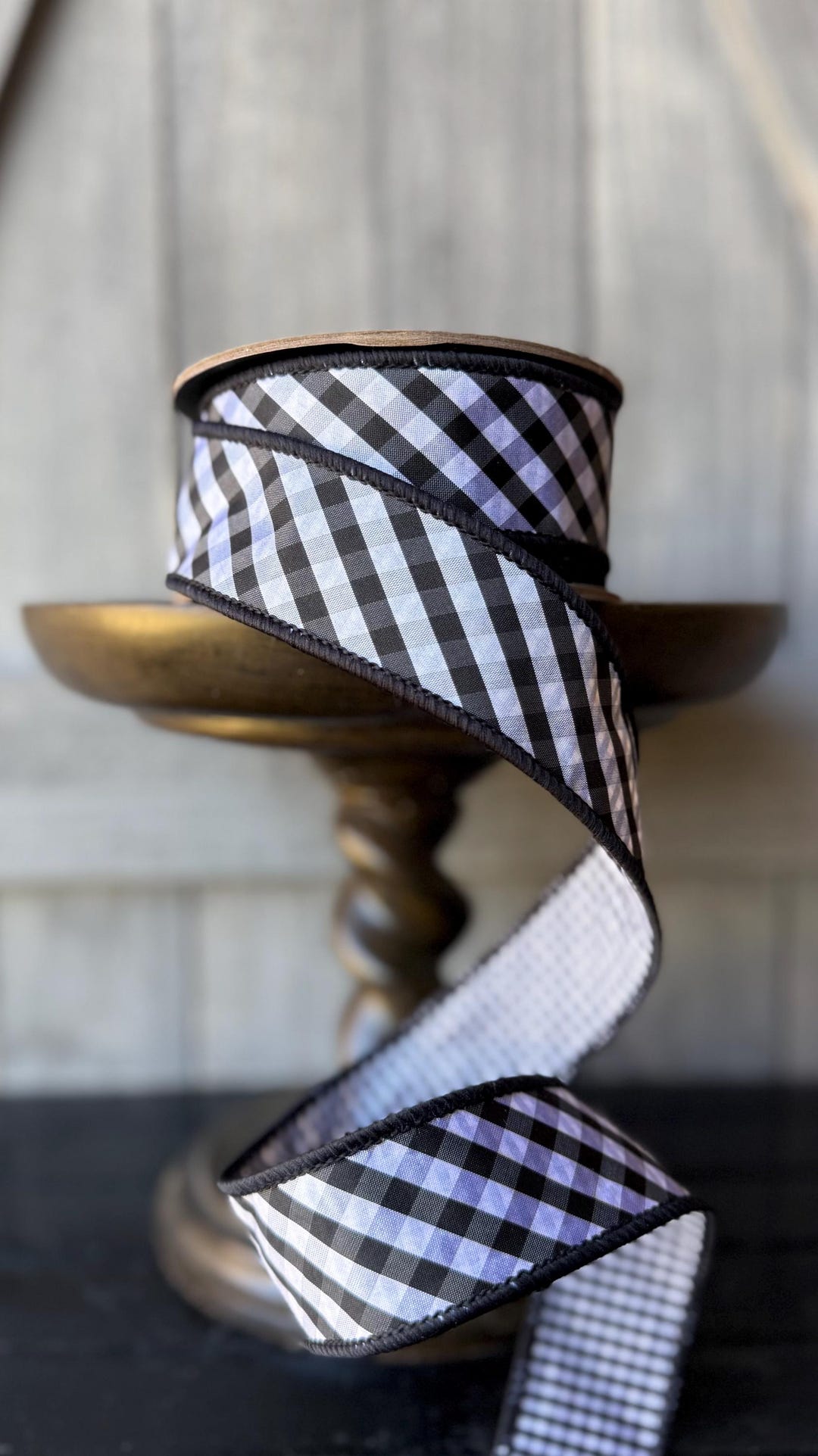 Black White Diagonal Check D Stevens Wired Ribbon, 1.5