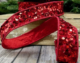 d Stevens, 10 yards, 1.5 Inch Wired Ribbon, Red Sequin Ribbon, Sequin Ribbon, Red Ribbon, Holiday Ribbon, Designer Ribbon, Luxury Ribbon