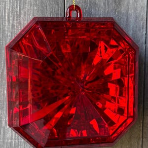 Red Acrylic Mirror Jewel Ornament, Square Gem Christmas Tree Decoration, 5 Inch