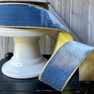 d Stevens, 10 yards, 2.5 Inch Wired Ribbon, Lush Velvet Ribbon, Dusty Blue Ribbon, Velvet Ribbon, Gold Ribbon, Holiday Ribbon, Luxury Ribbon