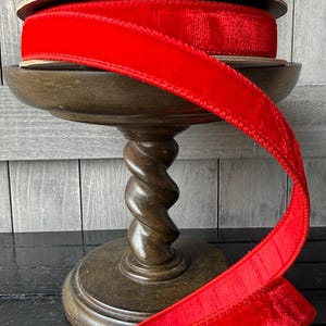 Lush Velvet - Red Hot Red w/ Taffeta Fused Back d Stevens Wired Ribbon, Christmas Ribbon, 1” Wide, 10 Yards