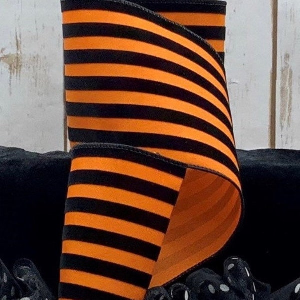 d Stevens, 10 yards, 4 Inch Wired Ribbon, Flocked Stripe Ribbon, Stripe Ribbon, Black Ribbon, Orange Ribbon, Designer Ribbon, Holiday Ribbon