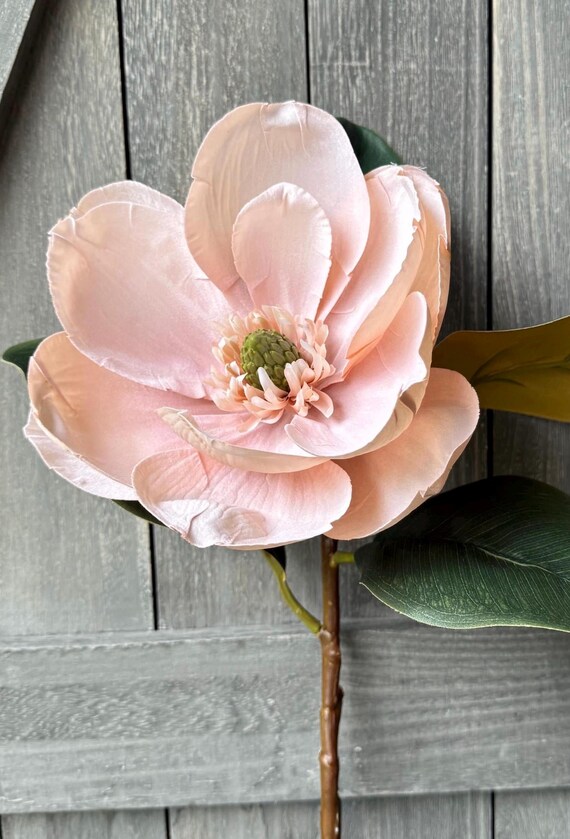 Faux Pink Magnolia Bloom, Floral Home Decor, Wedding Floral Stem, 9 Inch