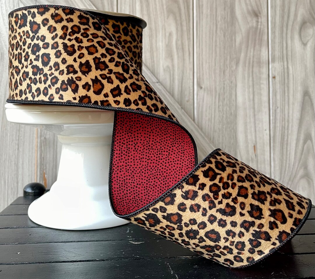 D Stevens, 10 Yards, 4 Inch Wire Ribbon, Leopard Ribbon, Animal Print ...