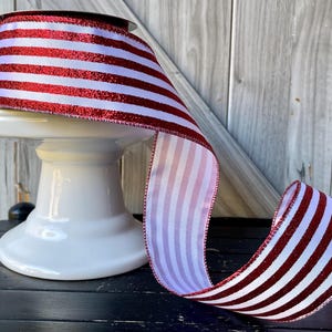 d Stevens, 10 yards, 2.5 Inch Wired Ribbon, Red Stripe Ribbon, Red Ribbon, Luxury Ribbon, Glitter Ribbon, White Ribbon, Designer Ribbon