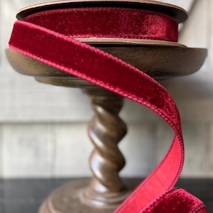 1" Lush Velvet Ruby Red W/ Fused Back d Stevens Wired Ribbon, Luxury Holiday Ribbon, 1" Wide, 10 Yards