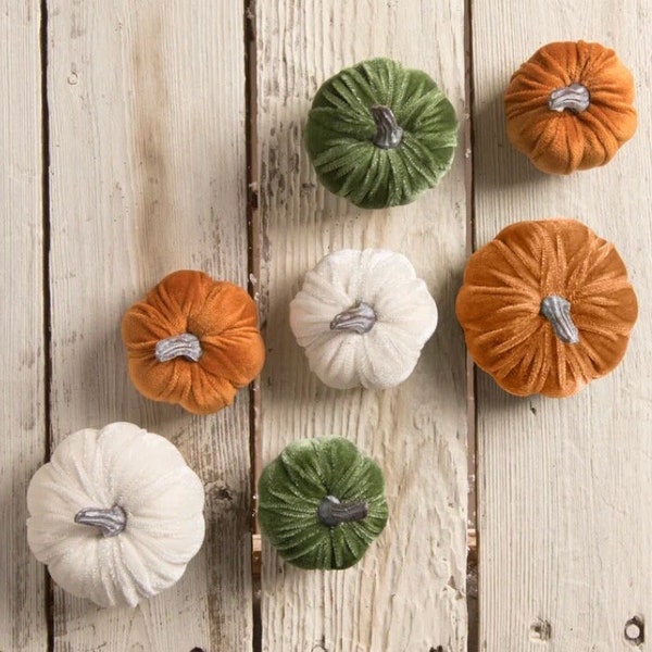 7 Pack Pumpkins, Velvet Pumpkin, Orange Pumpkin,  Velveteen Pumpkin, Luxury Pumpkin, Pumpkin, Green Pumpkin, Fall Bowl Filler, Ivory Pumpkin