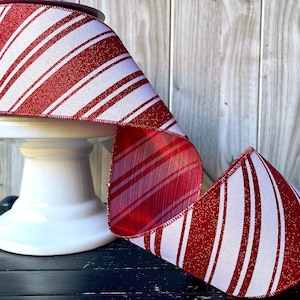 10 yards, 4 Inch Wired Ribbon, Candy Stripe Ribbon, Red Ribbon, Designer Ribbon, Stripe  Ribbon, Red Stripe Ribbon, Christmas Ribbon, Ribbon