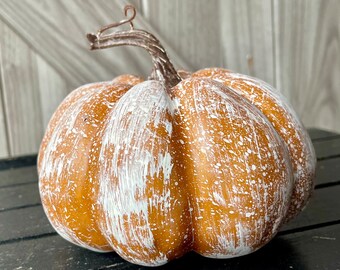 6" Faux Pumpkin, Pumpkin Décor, Faux Pumpkin, Fall Faux Pumpkin, Fake Orange Pumpkin, whitewash pumpkin, Autumn Pumpkin, Fall Orange Pumpkin