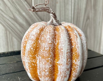 6" Faux Pumpkin, Pumpkin Décor, Faux Pumpkin, Fall Faux Pumpkin, Fake Orange Pumpkin, whitewash pumpkin, Autumn Pumpkin, Fall Orange Pumpkin