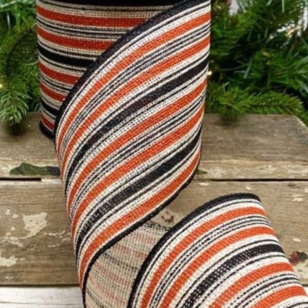 d Stevens, 10 yards, 4 Inch Wired Ribbon, Stripe Burlap Ribbon, Black Ribbon, Orange Ribbon, Stripe Ribbon, Designer Ribbon, Holiday Ribbon