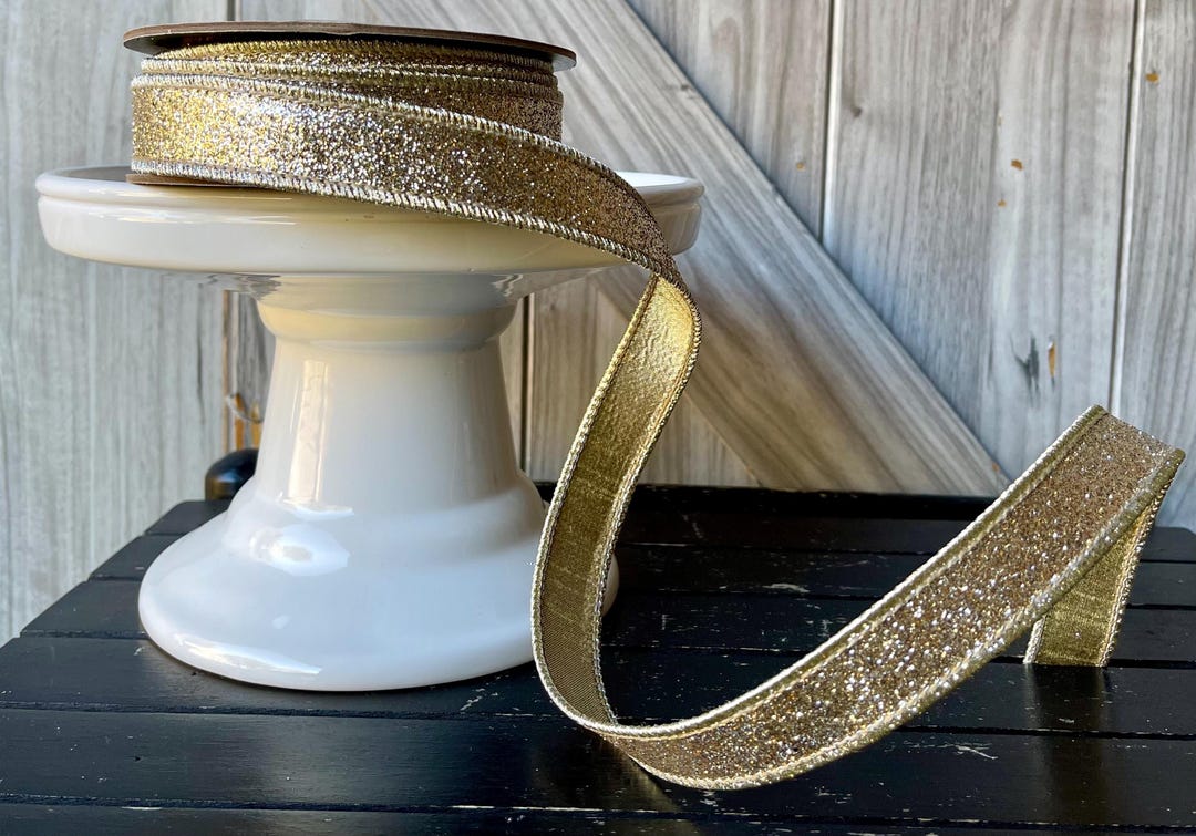 Platinum (gold Silver) Glitter Wired D Stevens Ribbon, 1 Inch, 10 Yards ...