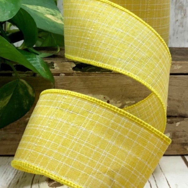 d Stevens, 10 yards, 2.5 Inch Wired Ribbon, Yellow Check Ribbon, Yellow Ribbon, White Ribbon, Designer Ribbon, Check Ribbon, Luxury Ribbon