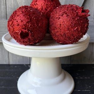 SET of 3, 4&quot; Pomegranate, Red Faux Pomegranate, Glitter Pomegranate, Faux Red Fruit, Faux Food Prop, Sequin Pomegranate, Fruit Home Decor
