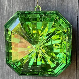 5" Acrylic Mirror Square Jewel Ornament, Emerald Green, Gem Christmas Tree Decoration, 5" Long
