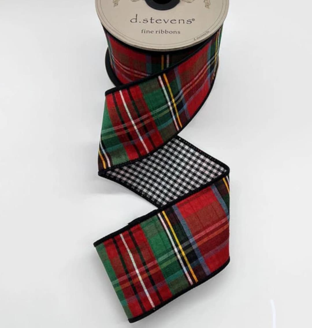 D Stevens, 10 Yards, 2.5 Inch Wired Ribbon, Deck the Hall Ribbon, Plaid ...