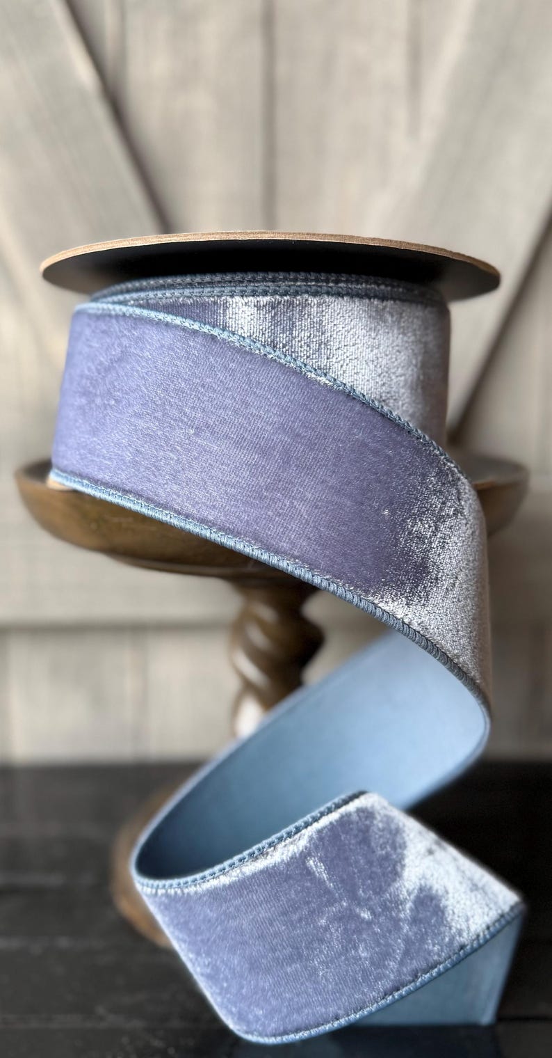 Dusty Blue Lush Velvet Fused Back D Stevens Wired Ribbon, 2.5 Inch 10 ...