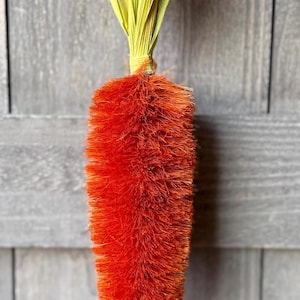 Bristle Carrot, Set of 2, Raffia Top Bottle Brush Carrot, Vegetable Photo Prop, Bowl Filler Decor, 12" Long