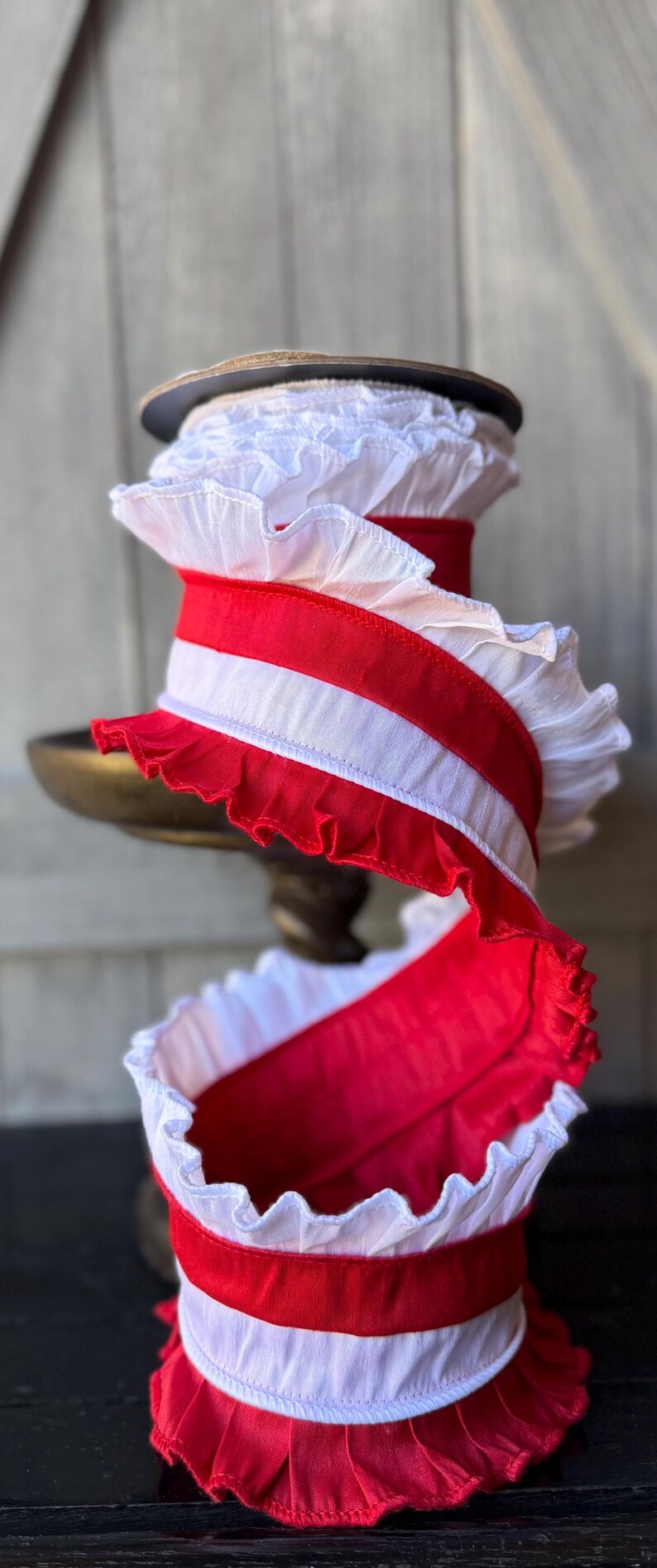 Red Ruffled Ribbon Red White Stripe Dupion Ruffle D Stevens Wired Ribbon, 5 Yards, 4 Inch ...